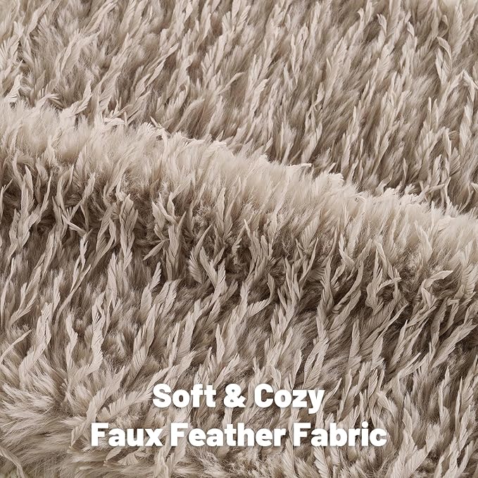 FUTEI Pack of 2 Faux Feather Plush Throw Pillow Covers 20x20 Inch Soft Fluffy Solid Farmhouse Decorative Cushion Cases Modern Luxury Accent for Couch Bed Living Room, Khaki