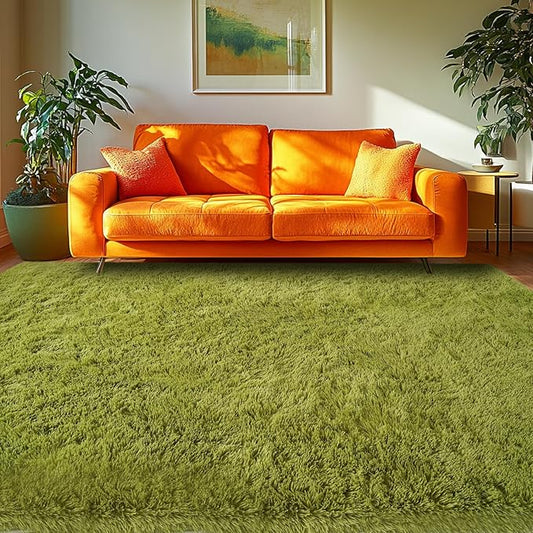 Green Area Rug for Living Room: 6x9 Fluffy Shag Carpet-Modern Fuzzy Furry Plush Soft Rugs for Kids Girls Room,Shaggy Rug for Living Room,Bderoom,Dorm Home Decor(6x9 Feet,Light Green)