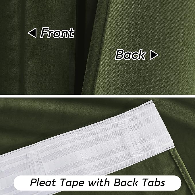 RYB HOME Elegant Green Velvet Curtains 120 inches Long, Light Blocking, Thermal Insulated, Stylish Velvet Drapes with Hook Belt for Cozy Home Aesthetics, 52" W x L120 L, 2 Panels Set