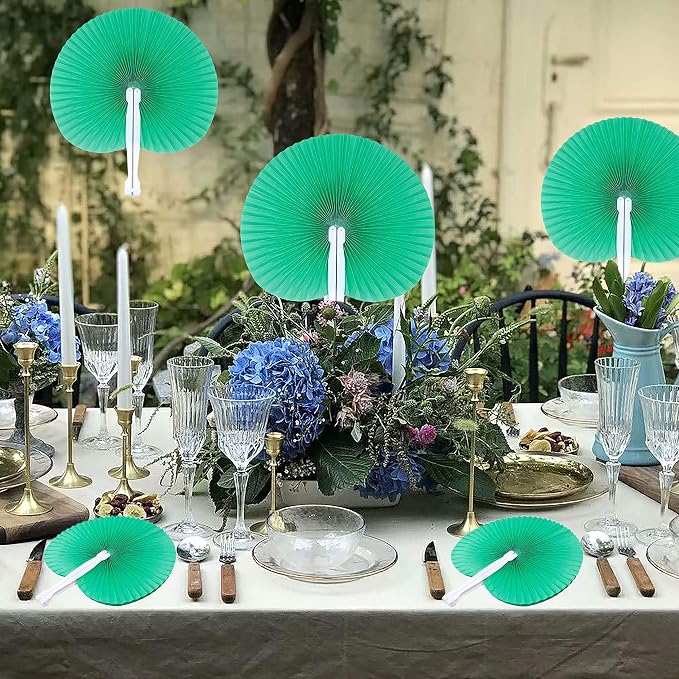 Bestage 20 Pieces Green Round Paper Fans | Foldable Handheld Fans for Women,Folding Hand Fans for Wedding,Bridal Guest,Church,Party Favors,Dancing,Birthday,DIY