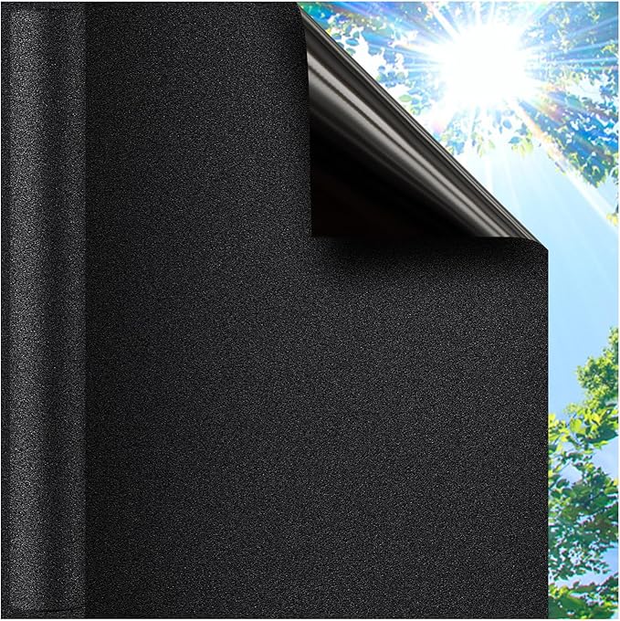 Coavas Blackout Window Privacy Film Total 100% Light Blocking Room Darkening Window Tint for Home Frosted Static Cling Black Out Cover (23.6 x 157.5 Inch, Blackout)