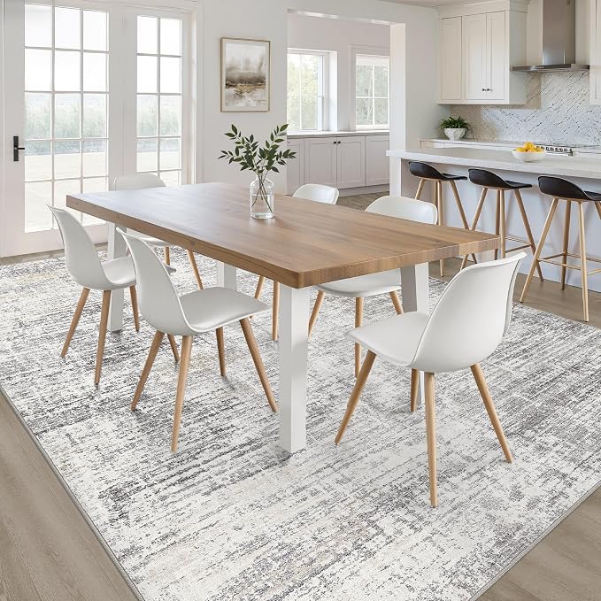 5x8 Area Rug Living Room: Washable Large Neutral Rug Abstract Soft Modern Stain Resistant Indoor Floor Non-Slip Carpet for Bedroom Nursery Kids Office Playroom Dining Room Under Table- Gray Beige