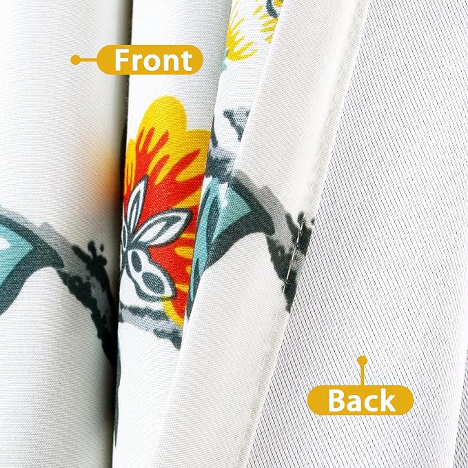 DriftAway Ada Floral Botanical Print Flower Leaf Lined Thermal Insulated Room Darkening Blackout Window Curtains 2 Layers Set of 2 Panels Each 52 Inch by 120 Inch Ivory Orange Teal