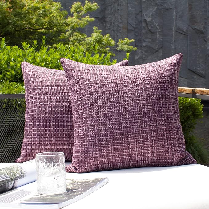Kevin Textile Pack of 2 Decorative Outdoor Waterproof Pillow Covers Garden Cushion Sham Throw Pillowcase Shell for Patio Tent Couch 20x20 Inch Violet