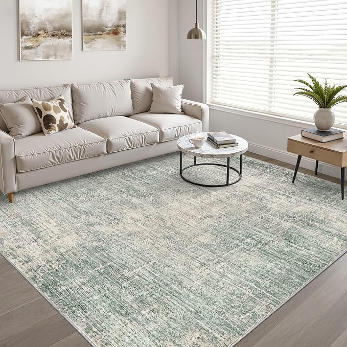 5x8 Area Rug Living Room: Washable Large Neutral Green Rugs Abstract Soft Modern Stain Resistant Indoor Floor Non-Slip Carpet for Bedroom Nursery Kids Office Playroom Dining Room Under Table Home