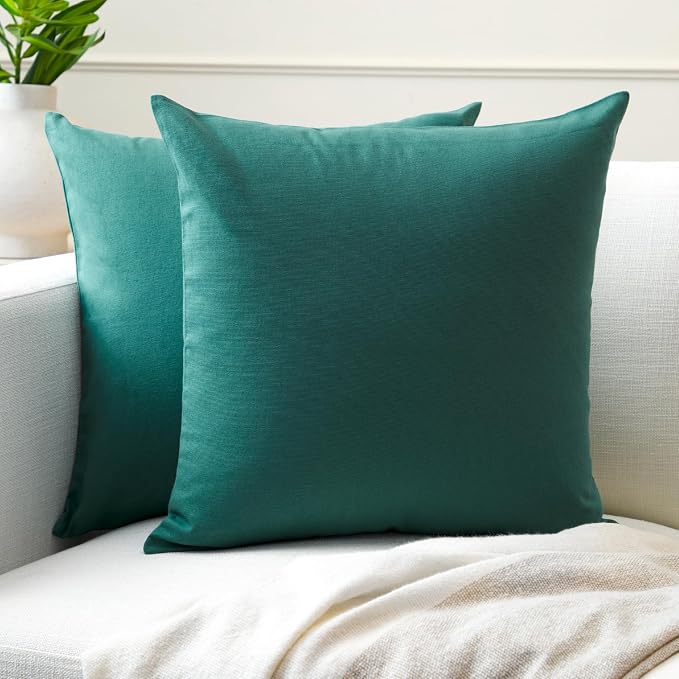 Encasa XO Throw Pillow Covers 18x18 in Set of 2 Emerald | No Inserts | Cotton Pillow Covers for Living Room, Bed, Sofa, Couch | Decorative Cushion Covers with Improved Zipper