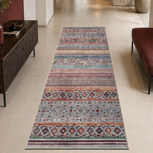 Keen Home Design 30"x84" Rug - Machine Washable Runner Rug with Non-Slip Backing, Ideal for Hallway, Entryway, Kitchen, Laundry Room - Vintage, Easy Clean, Durable, Low Pile Rug - (2'6" x 7')