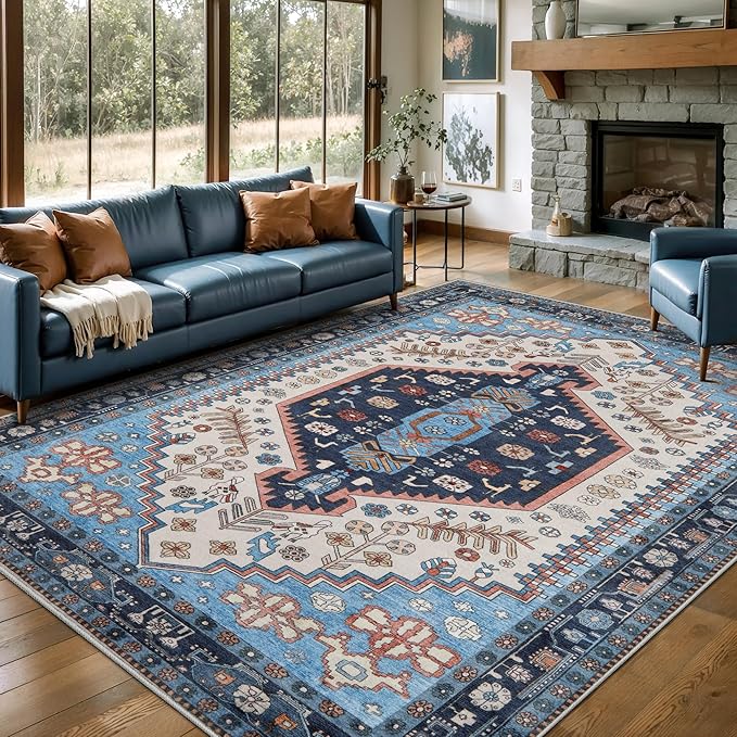 Ciicool Washable 5x7ft Rugs for Living Room Non-Slip Indoor Area Rug Large Low-Pile Mat Floor Carpet Vintage Rug for Bedroom Dinning Foyer Decor