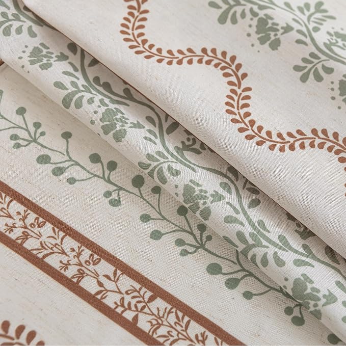 Lino Rosa Bohemian Floral Curtains for Living Room,Boho Linen Sheer Curtains for Bedroom 63 Inches Long Terracotta and Green