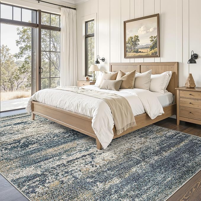 Art&Tuft 9x12 Area Rug, Anti-Slip Backing Abstract Area Rugs 9x12 Living Room, Stain Resistant Rugs for Living Room, Foldable Machine Washable Area Rug (9'x12', Navy)