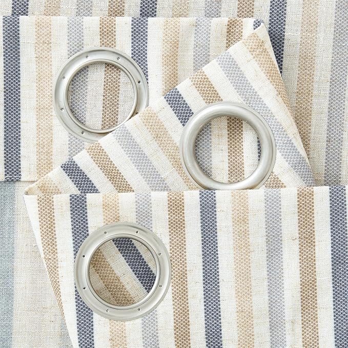 jinchan Linen Curtains 96 inch Blue Stripe for Kids Room Grommet 2 Panels | Kids Curtains for Nursery Living Room Bedroom Baby Boys Room,Cute Colorful Ticking Stripe,Cottagecore Rustic,Light Filtering