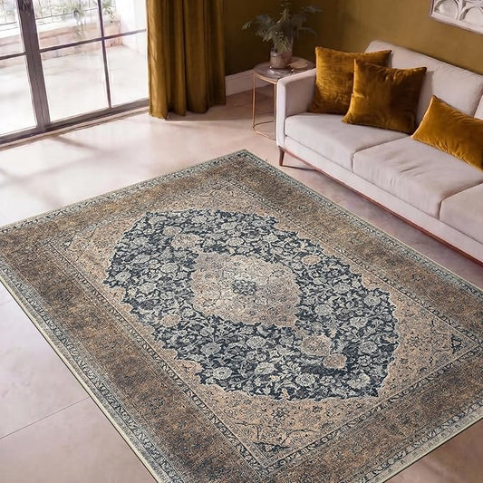 Keen Home Design 48"x72" Rug - Machine Washable Area Rug with Non-Slip Backing, Ideal for Living Room, Dining Room, Bedroom - Vintage, Easy Clean, Durable, Low Pile Rug - (4' x 6')