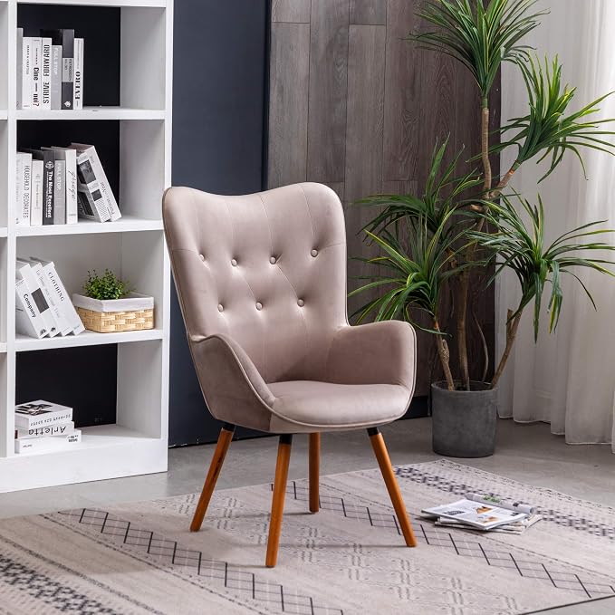 Roundhill Furniture Doarnin Contemporary Silky Velvet Tufted Button Back Accent Chair, Taupe