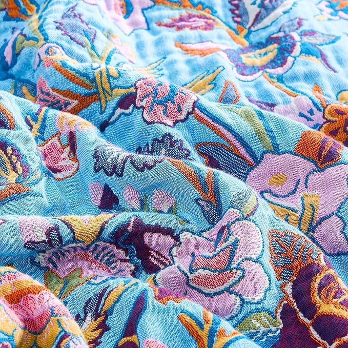 XIBLC Fall Blanket for Bed, 100% Cotton Soft Rustic Boho Throw Blanket Quilt, 60"x80" Farmhouse Decor Bed Flower Blankets, Light Weight Reversible Bohemian Throw Quilt