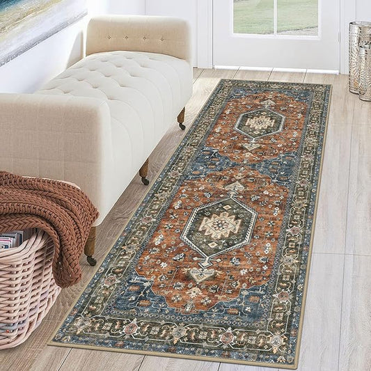 KUTA Runners for Hallways 2x6 Brick Red, Vintage Floral Kitchen Rugs Non-Slip Washable Runner Ultra Soft Printed Retro Flower Carpet Entryway Rug for Bedroom Laundry Nursery Entryways