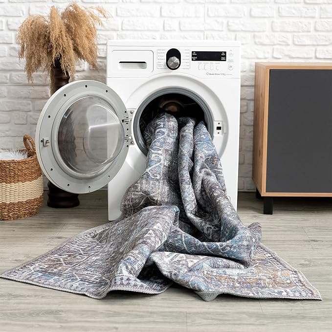 Bloom Rugs Washable 9' x 12' Rug - Slate Gray/Blue Traditional Area Rug for Living Room, Bedroom, Dining Room, and Kitchen - Exact Size: 9' x 12'