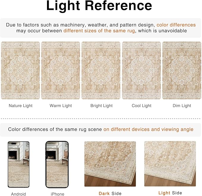 HUGEAR Area Rugs 9x12 Machine Washable Vintage Beige Brown Living Room Bedroom Rug Throw Carpet Non Slip Stain Resistant Low Pile for Home Retro Aesthetic Modern Decor