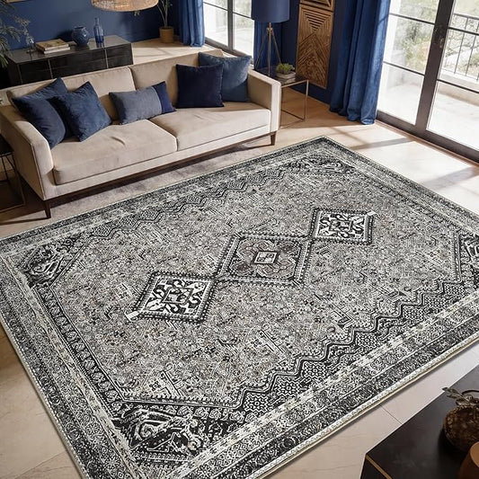 Keen Home Design 6x9 Rug - Machine Washable Area Rug with Non-Slip Backing, Ideal for Living Room, Dining Room, Bedroom - Vintage, Easy Clean, Durable, Low Pile Rug - (6' x 9')