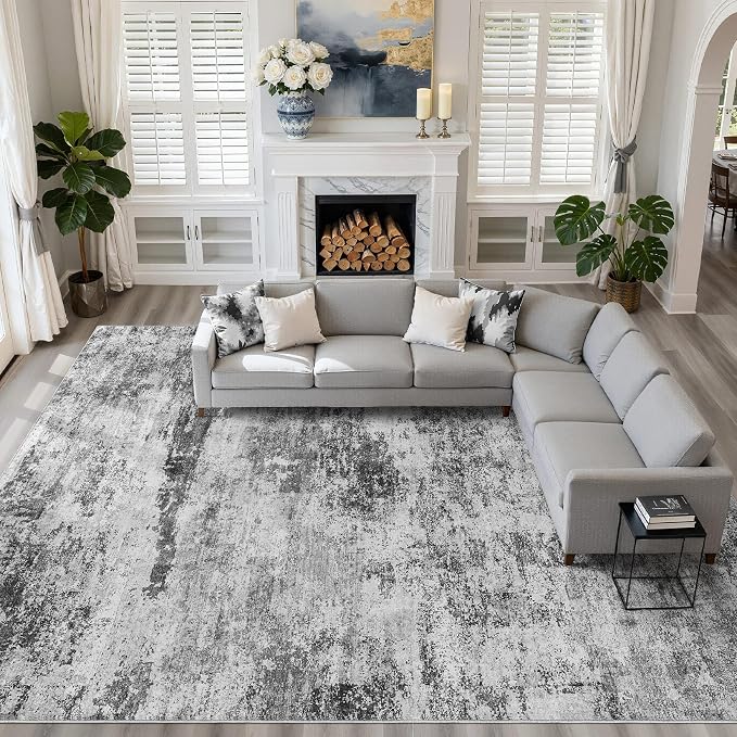 LOONGRUG 12x15 Abstract Black Gray Rug