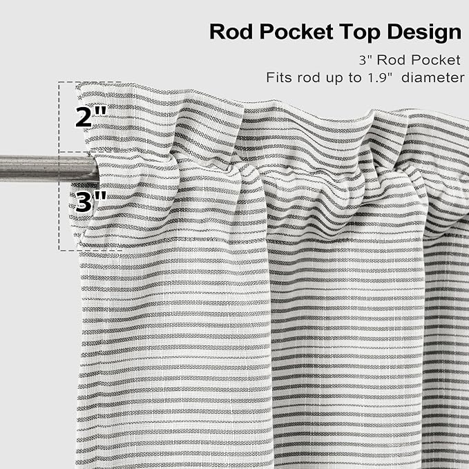 DriftAway Blackout Linen Ticking Striped Curtain Valance 18 Inches Black | Double Layer Farmhouse Country Rustic Stripe Yarn Dyed Woven Thermal Insulated Rod Pocket Valance for Living Room