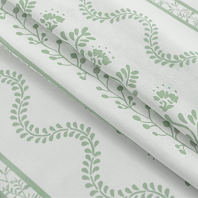 Light Sage Green and White Vine Spring Curtains for Living Room, Cottage Core Floral Pattern Light Filtering Sheer Window Panels for Bedroom Kitchen, 84 Inches Long