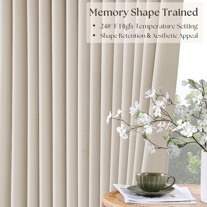 Extra Wide Curtains 92 Inch Length 60 Inch Width Pinch Pleated Linen Blackout Curtains for Living Room Natural 100% Black Out Curtains Pinch Pleat Dual Layer Drapes for Dining Bedroom 60x92 1 Panel