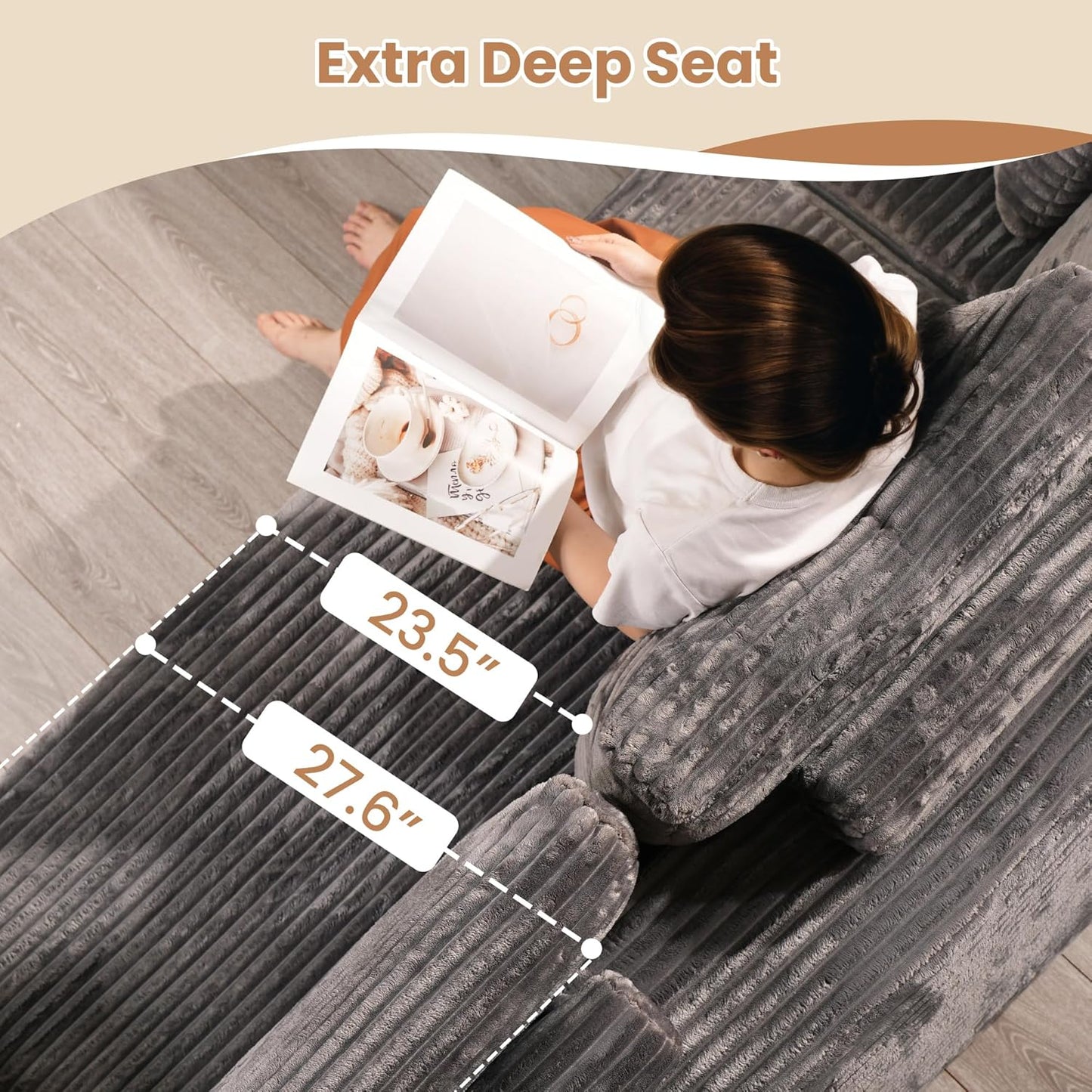 HOOOWOOO Cloud Sectional Couches for Living Room,Modular Sectional Sofa No Assembly,Plush Corduroy Large Floor Couch Furniture Set with Deep Seat Left Chaise L Shape(Gray)