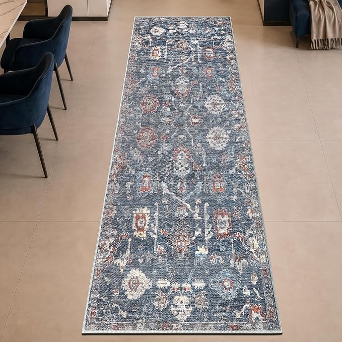 Keen Home Design 30"x84" Rug - Machine Washable Runner Rug with Non-Slip Backing, Ideal for Hallway, Entryway, Kitchen, Laundry Room - Vintage, Easy Clean, Durable, Low Pile Rug - (2'6" x 7')