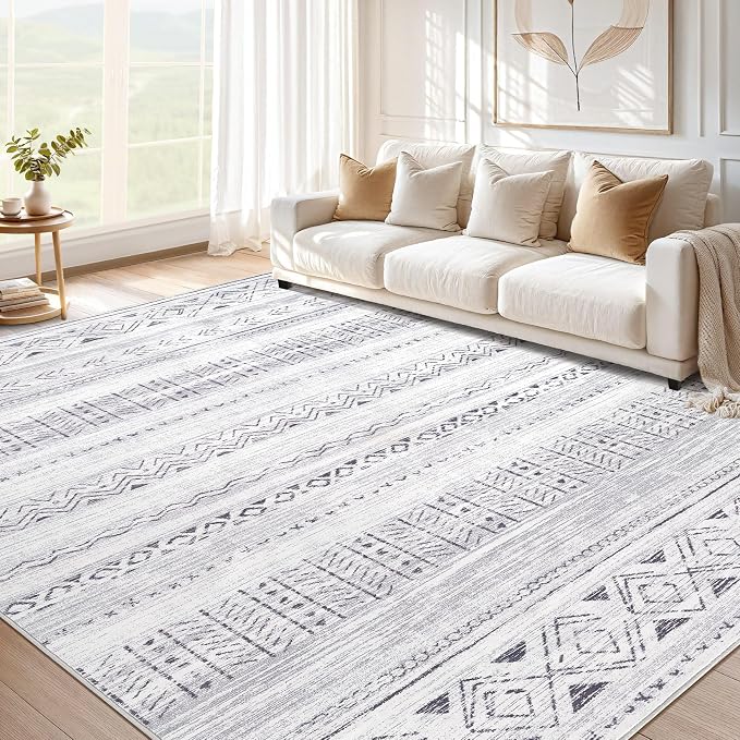 cotiled 5x8 Area Rugs Living Room Rug: Washable Boho Rugs with Non Slip Backing Large Soft Indoor Stain Resistant Carpet for Bedroom Farmhouse Dining Room Lightweight Home Decor Dark Grey