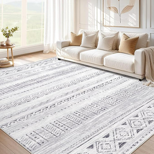 cotiled 10x12 Area Rugs Living Room Rug: Washable Boho Rugs with Non Slip Backing Large Soft Indoor Stain Resistant Carpet for Bedroom Farmhouse Dining Room Lightweight Home Decor Dark Grey