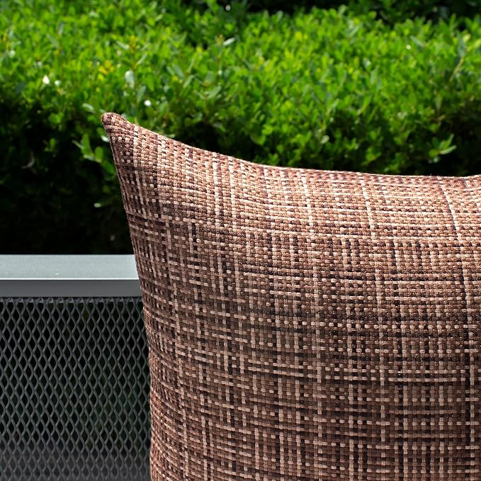 Kevin Textile Outdoor Waterproof Throw Pillow Covers 26x26 Inch Pack of 2 Woven Faux Linen Farmhouse Decorative Euro Shams Water Resistant Cushion Covers for Tent Patio Garden Couch Sofa Coffee