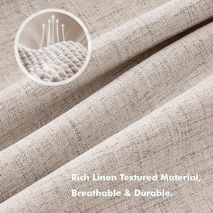 MIULEE 100% Blackout Linen Curtains for Bedroom, Khaki Solid Luxury Decor Thermal Insulation Room Darkening Drapes for Living Room Back Tab Rod Pocket 42 x 84 Inches, 2 Panels