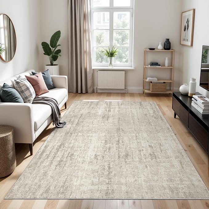 Valenrug Washable Rug 4x6 - Stain Resistant 4x6 Area Rugs for Living Room, Non Slip Backing Printed Rugs for Bedroom, Folable Machine Washable Area Rug(4'x6', Beige)