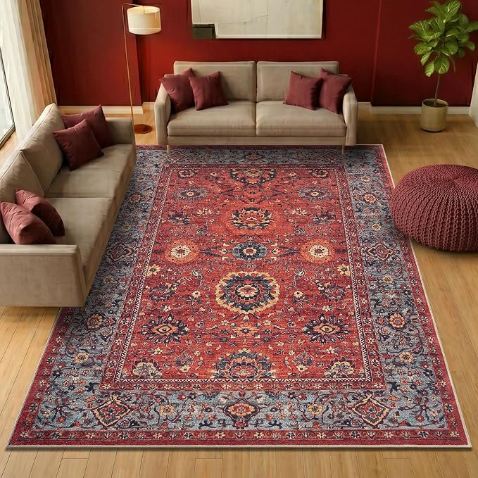 Keen Home Design 10x14 Rug - Machine Washable Area Rug with Non-Slip Backing, Ideal for Living Room, Dining Room, Bedroom - Vintage, Easy Clean, Durable, Low Pile Rug - (9'7" x 14')