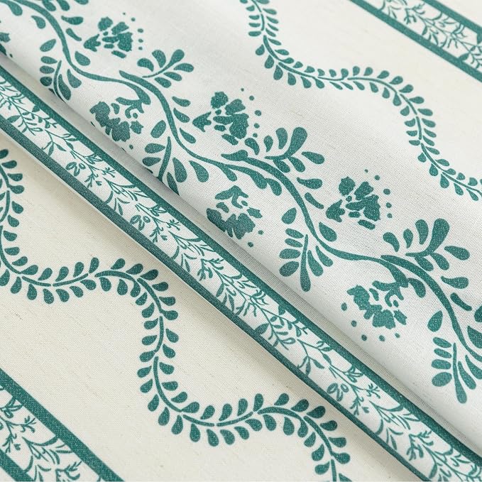 Teal Beach Theme Sheer Curtains, Summer Coastal Boho Farmhouse Linen Beachy Curtains for Bedroom Living Room Lake House 84 Inches Long