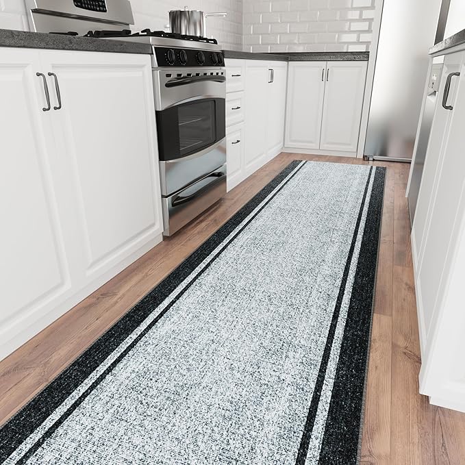 Ottomanson Aisle Runner Rug 2'7" x 46' – Soft Non-Slip Rug, Low Pile Carpet for Hallways, Events, Churches & Extra-Long Indoor Spaces, Border Gray