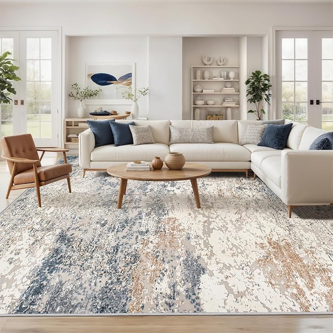 Art&Tuft Washable Rugs 5x7 - Anti-Slip Backing 5x7 Area Rugs for Living Room, Foldable Abstract Washable Area Rug(5'x7', Blue)