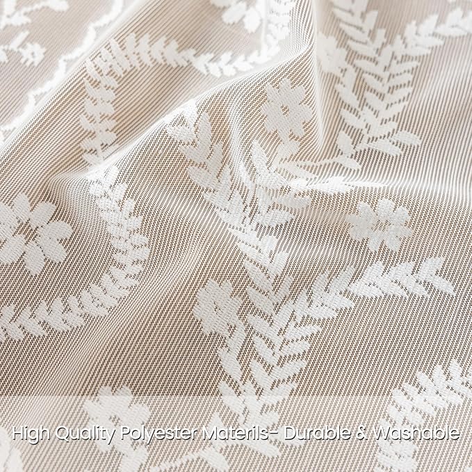 WAZZIO Boho Lace Curtains 2 Panels 45 Inches -Cute Vintage Victorian Sheer Panel Drape French Country Floral Pattern & Tassel Light Filtering Privacy for Bedroom Dining Living Room,White,W52x L45