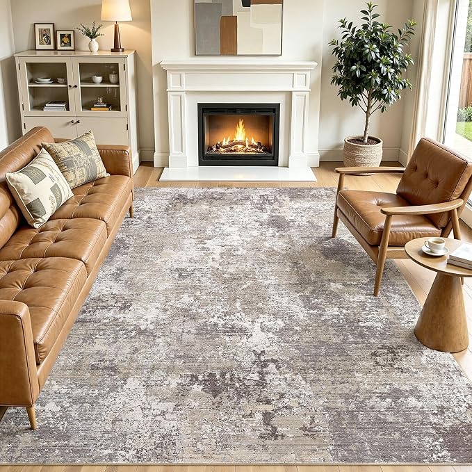 Area Rugs 8x10 Living Room: Washable Large Abstract Modern Neutral Soft Rug Stain Resistant Non-Slip Backing Carpet for Bedroom Dining Room Indoor Nursery Dorm Home Office Decor - Light Brown