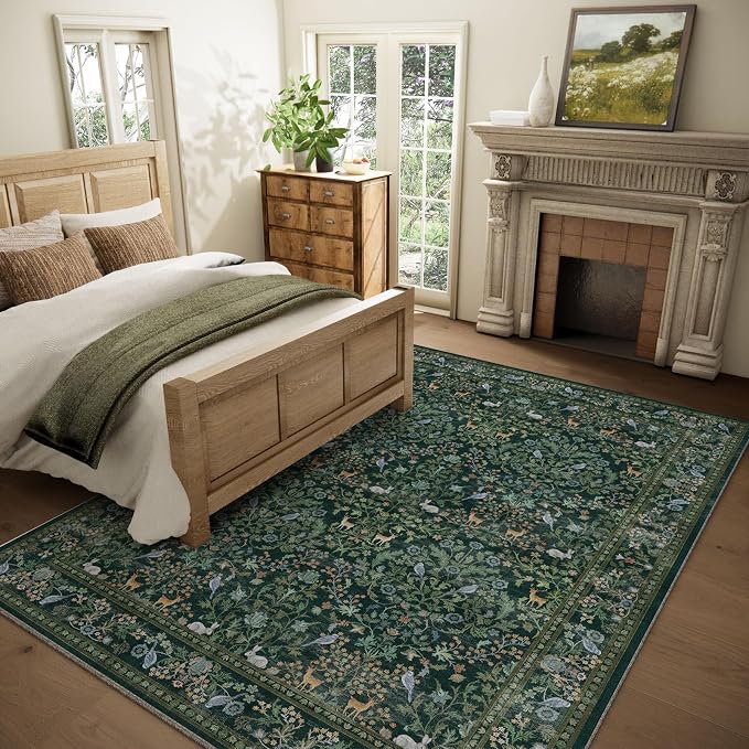 Washable Area Rugs for Living Room: 9x12 Rug Stain Resistant Non Slip Low Pile Lightweight Soft Carpets for Bedroom Kitchen Dining Room Nursery Kids Room Farmhouse Home Office Indoor