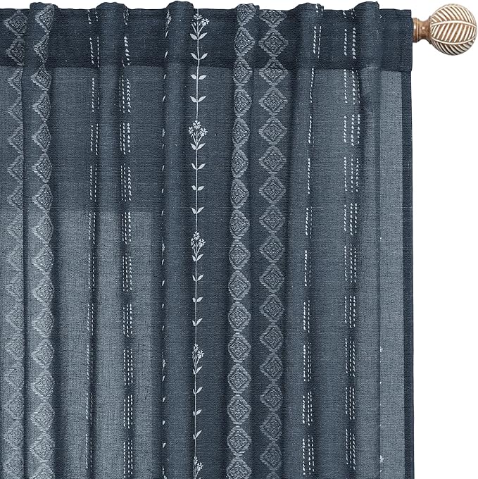 Dark Blue Curtains for Boys Bedroom,Moroccan Boho Vintage Printed Coastal Curtains for Bathroom Window Living Room 63 Inch Length