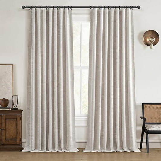 112 Inch Curtains 2 Panel Set Modern Decorative Dark Out Pleated Curtain for Bedroom Heat and Cold Blocking Large Window Coverings High Ceiling Drapes for Living Room with Hooks (50"x112"x2 Natural)