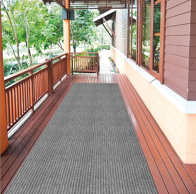 Ottomanson 2'7" x 27' Hallway Runner with Scraper Pile - Extra Durable Non-Slip Rug Mat for Indoor & Outdoor Use - Ideal for Kitchen, Entryway & Garage - High-Traffic Carpet, Gray