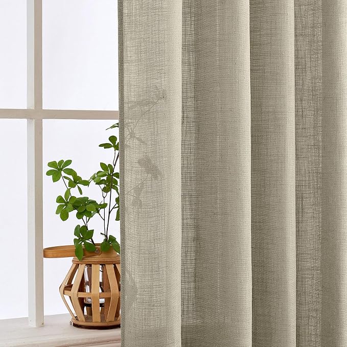 MIULEE Oatmeal Linen Curtains 84 Inch Length 2 Panels for Bedroom Living Room, Soft Thick Linen Textured Natural Window Drapes Semi Sheer Light Filtering Back Tab Rod Pocket Burlap Look Decor