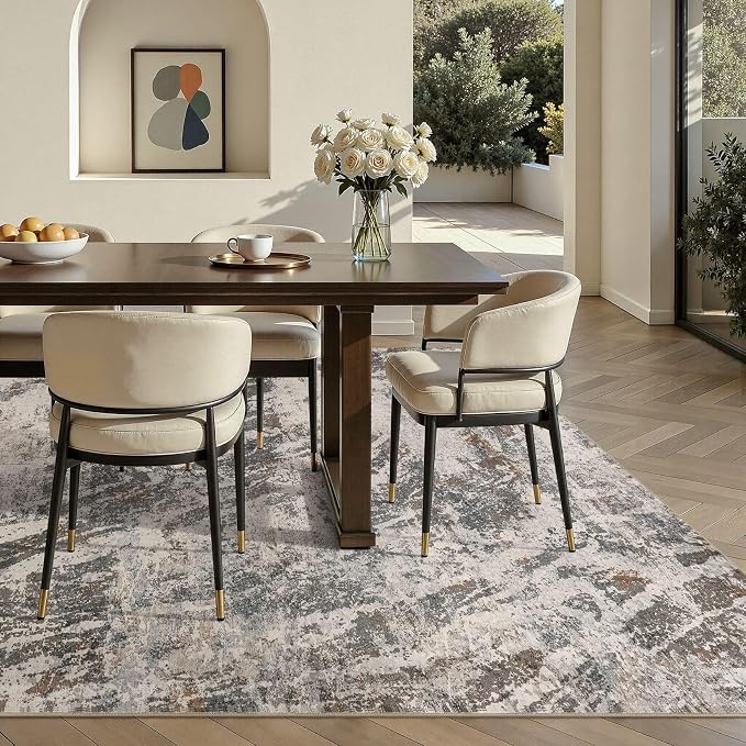 DMOYEST Area Rug Living Room Rugs - 5x7 Large Soft Indoor Neutral Modern Abstract Low Pile Washable Rug Carpet for Bedroom Dining Room Farmhouse Home Office-Dark Brown/Grey