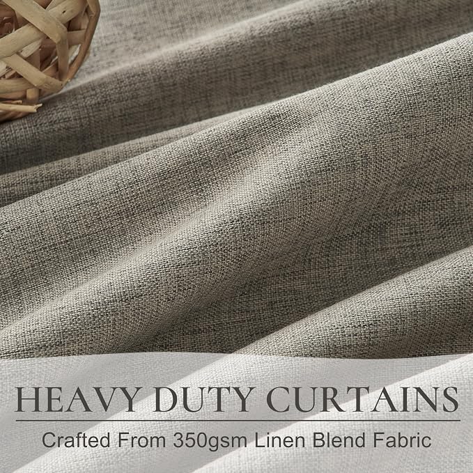 Grey Green Blackout Linen Curtains 108 Inches Long for Living Room/Bedroom, Pleated Window Track Heavy Curtain for winter with Pin Hooks Boho Dark Green Drapes Thermal Insulated (50"Wx108"Lx2Panels)