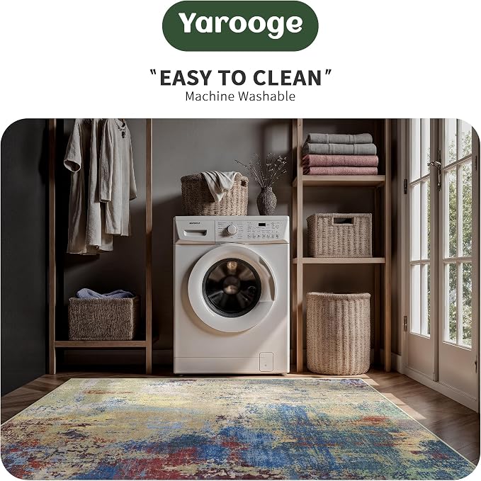 5x7 Area Rugs - Modern Abstract Washable Rug, Ultra Soft Non Slip Low Pile Large Rugs for Living Room, Floor Carpet for Bedroom Dining Room Office Laundry Nursery Home(Multi-Colorful)
