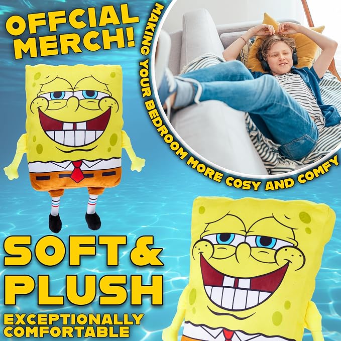 Get Trend Spongebob Squarepants Plush Cushion Pillow, Soft Plush Throw Pillow Cute Fluffy Cushion Bedroom Decor, Gifts for Teens, Women (Yellow Spongebob, L13.8 x W11)
