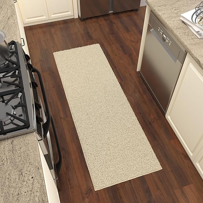 Ottomanson Shag Area Rug 3' x 4', Fluffy Bedroom Rug with Non-Slip Rubber Backing, Soft Non-Shedding Accent Rug for Living Room, Nursery, Entryway, Dorm, Cream