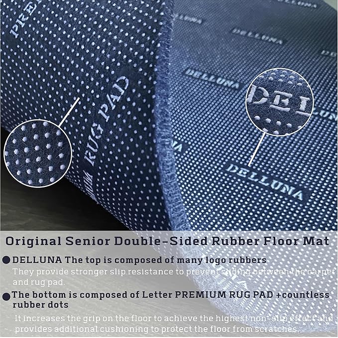 DELLUNA Non-Slip Area Rug Pad 3/8" Thick Double Side Rubber + Felt, 2'x4' Premium Deluxe Cushioned- Safe for All Floors, Adds Comfort and Protection, Ultra Strong Grip, Stop Rug from Moving.